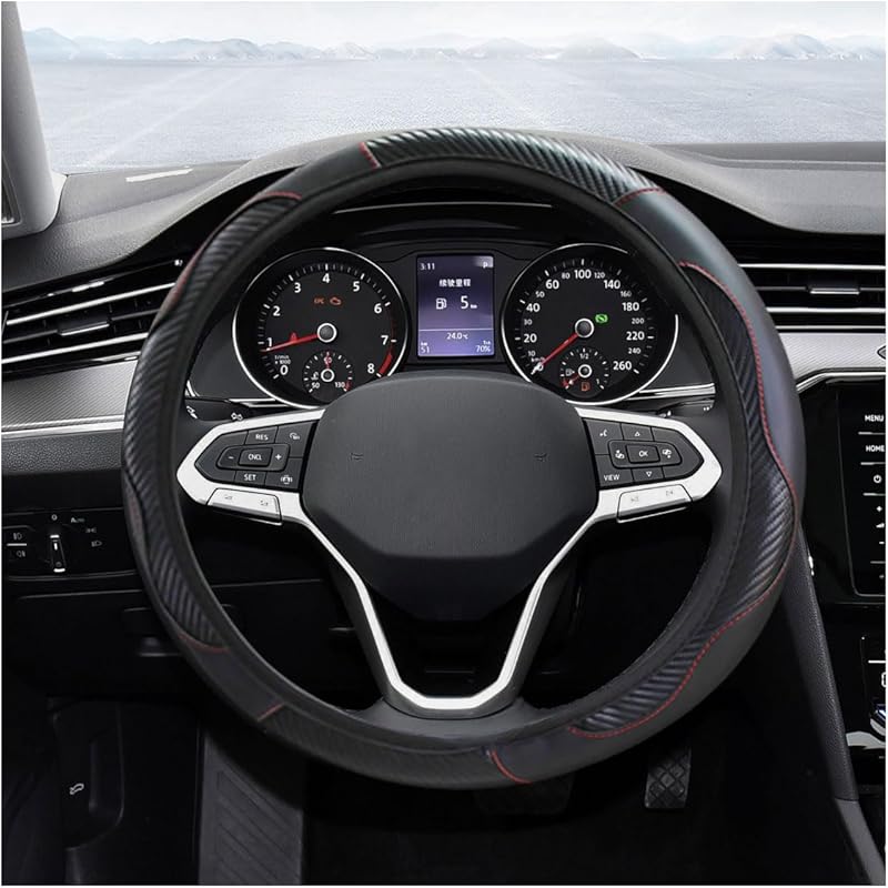 Car Steering Wheel Cover, 15 Inch Carbon Fiber Leather Elastic Steering Wheel Protector, Anti-Slip, Breathable & Soft Car Interior Accessories