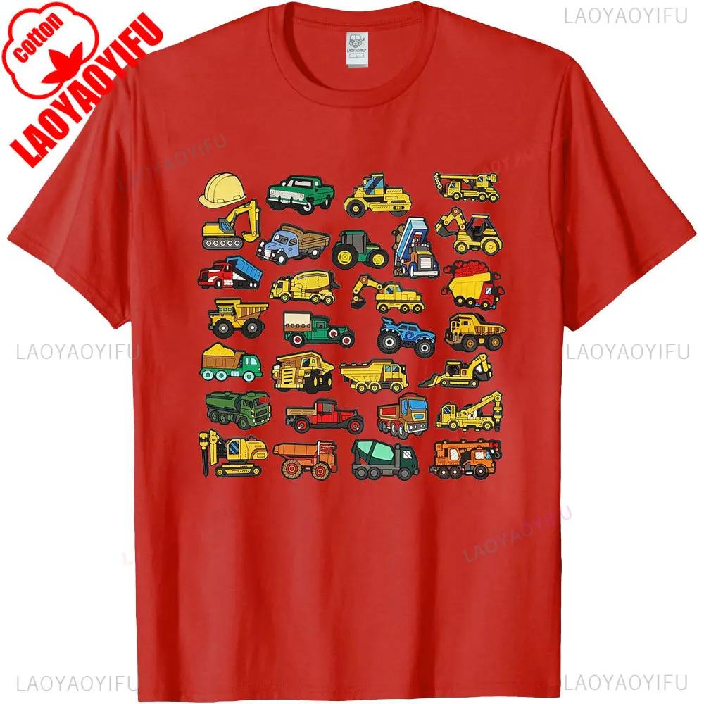 Types Of Construction Excavator Bulldozer Truck Crane Unisex Tshirt Summer Building Blocks Breathable Shirt Common Design Tops