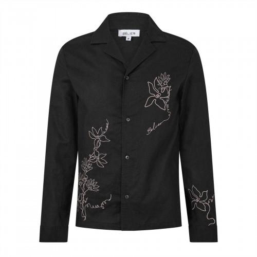 Belier Mens Embroidered Flower Long-Sleeved Shirt