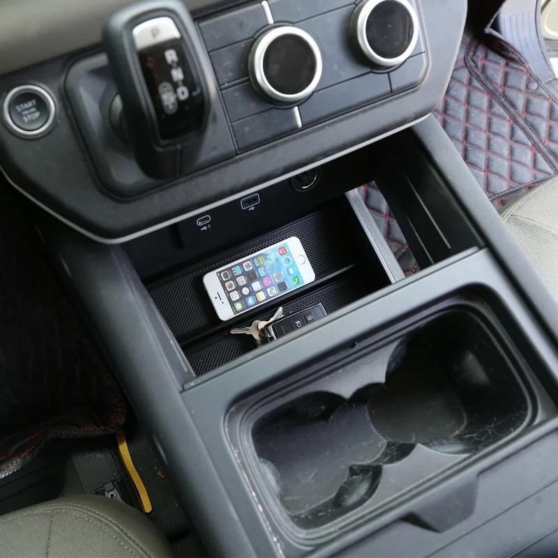 Pour Land Rover Defender 90 110 130 20-24 ABS Boîte de rangement inférieure de console centrale de voiture Boîte de rangement d'accoudoir Boîte pour téléphone Accessoires de voiture