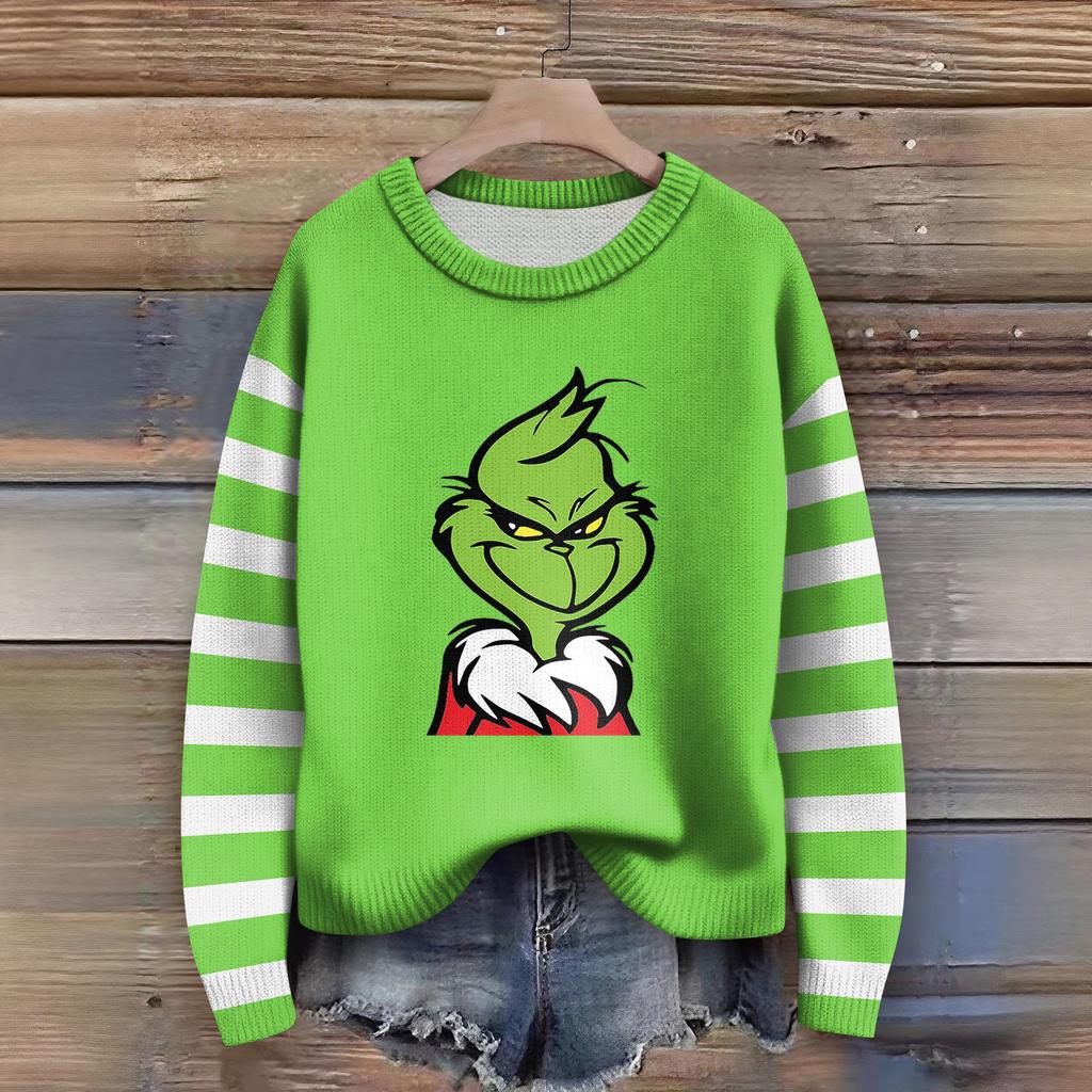 Gensere med lange ermer for kvinner O-hals Casual Søt trykk Strikket Oversized genser