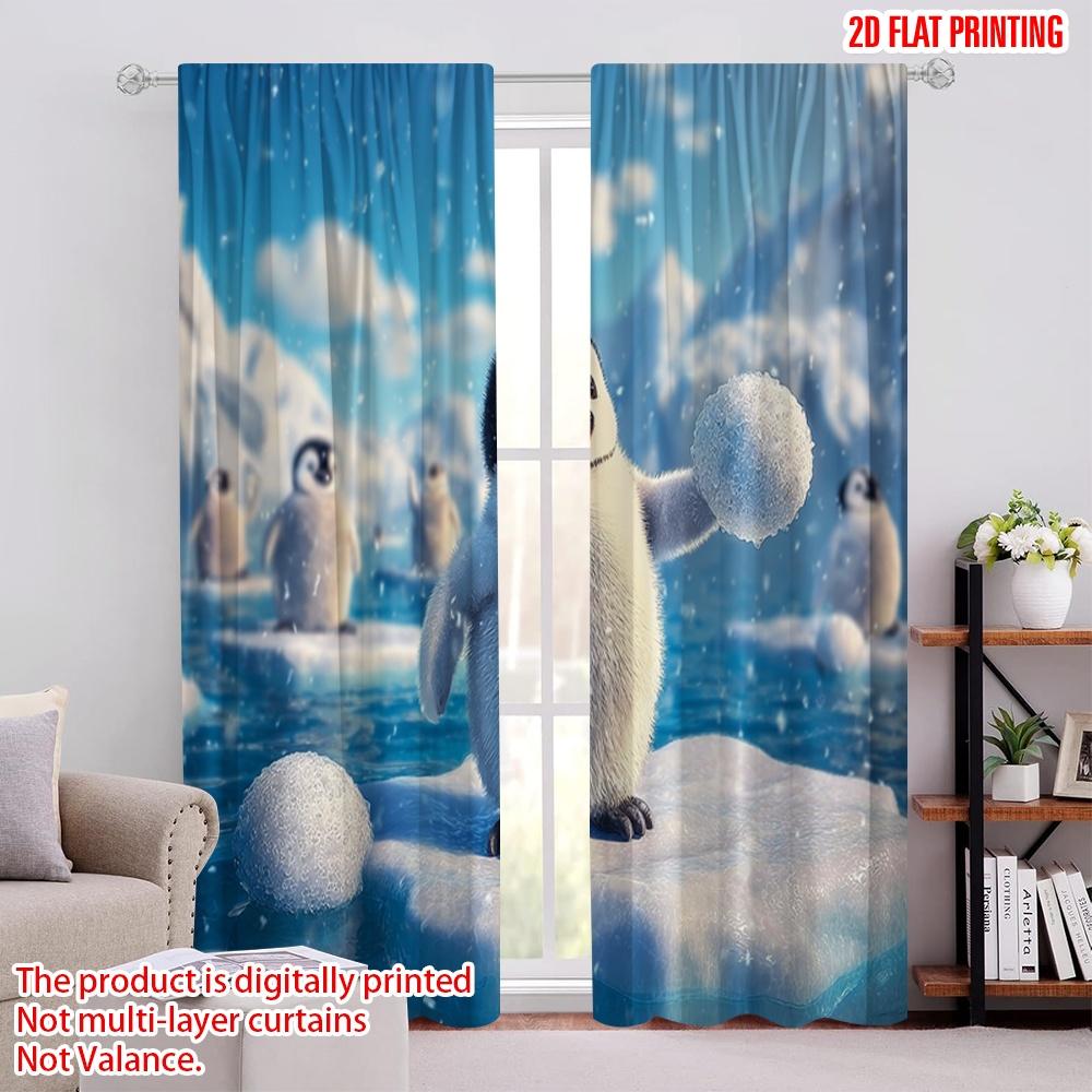

2pcs,2D plane printing Curtains Roller Blinds A Penguin Stands on an Iceberg Polyester Fabric (without rod) Outdoor Decorations 52.50 × 116.00 cm 2 pcs