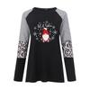 Women's Fashion Christmas Print Splicing Long Sleeve Round Neck Loose Tops