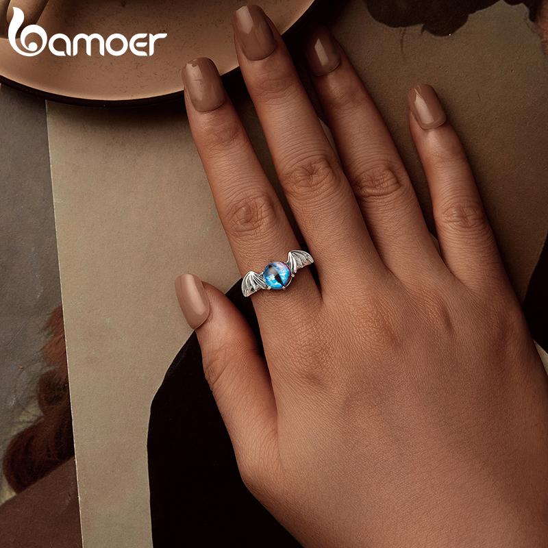 BAMOER Genuine 925 Sterling Silver Devil Eye Open Ring for Women Silver Finger Ring Vintage Punk Ring Fine Jewelry Gift