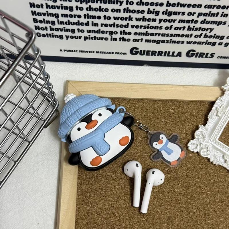 Cute Three-dimensional Scarf Little Penguin Headphone Cover for Apple Airpods 1/2 Pro Pro2 3 4 Pendant Protective Case