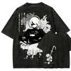 Hot Selling NieR Automata Game Pattern Printed Tshirt Fashion Street  Harajuku Style Washed Cotton Loose Women Men Tshirts