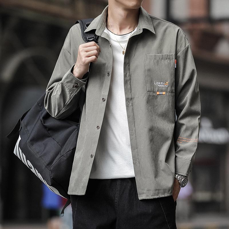 Men's Long-sleeved Spring New Trendy Casual Work Jacket Men's Pocket Collar Top