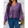 Autumn and Winter Solid Color Plus Size Top V-neck Hooded Long Sleeved Loose Women's T-shirts