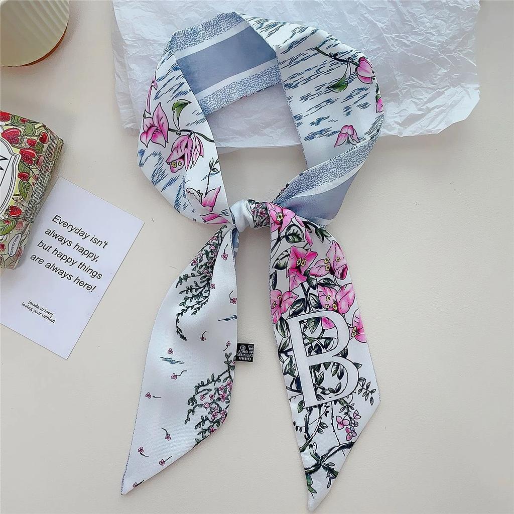 26 Letter Printed Headband 100x6cm Fashion Small Silk Scarf For Women New Design Brand Scarves Women's Bags Hair Tie Accessories