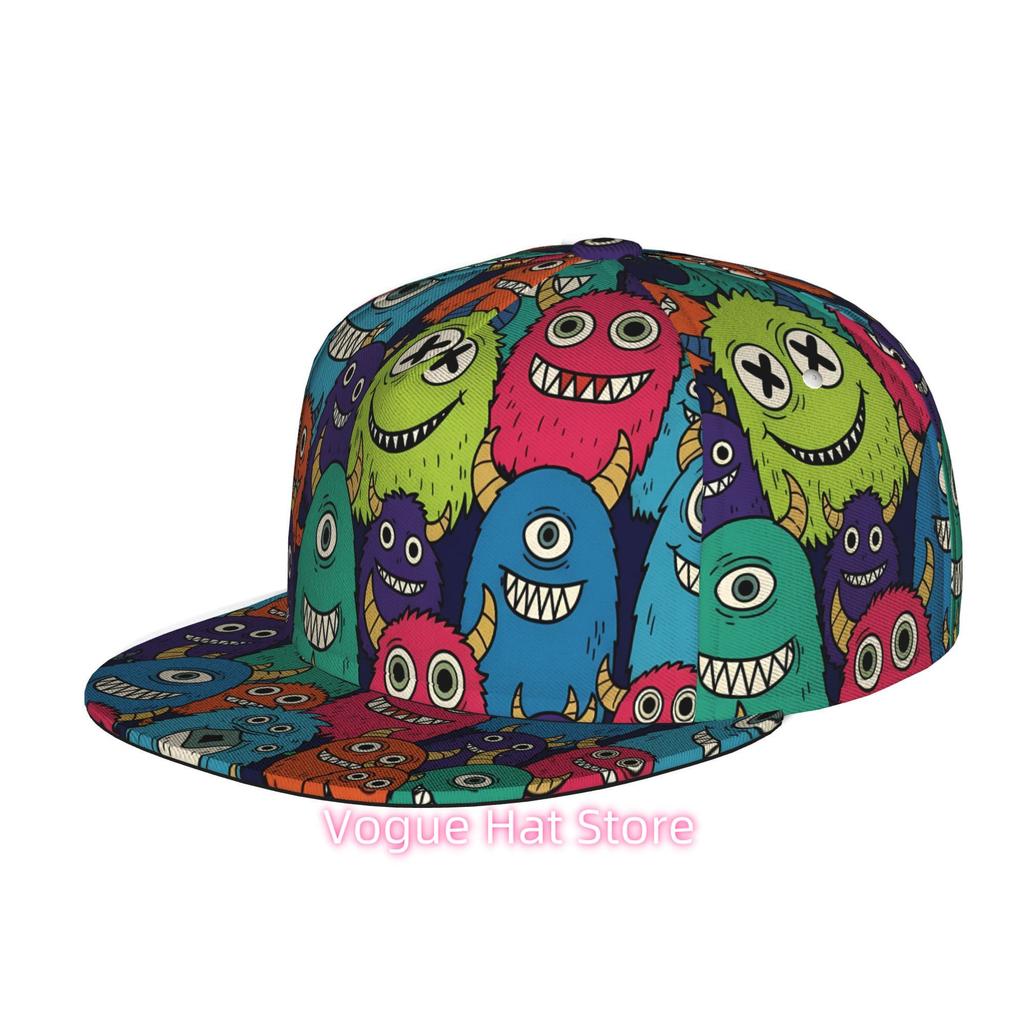 Cartoon Monster Doodle Pattern Baseball Cap, Hip Hop Streetwear Snapback Trucker Hat For Skateboarding Dance Outdoor Sports,