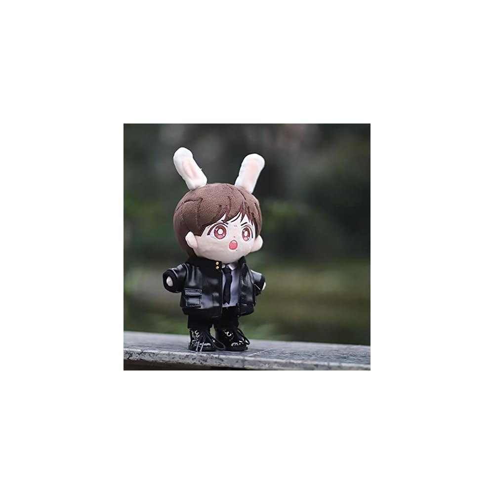 niannyyhouse 20cm Doll Clothing Set Plush Suit Leather Jacket White Shirt Tie Pants Cotton Outfit for Dress-Up