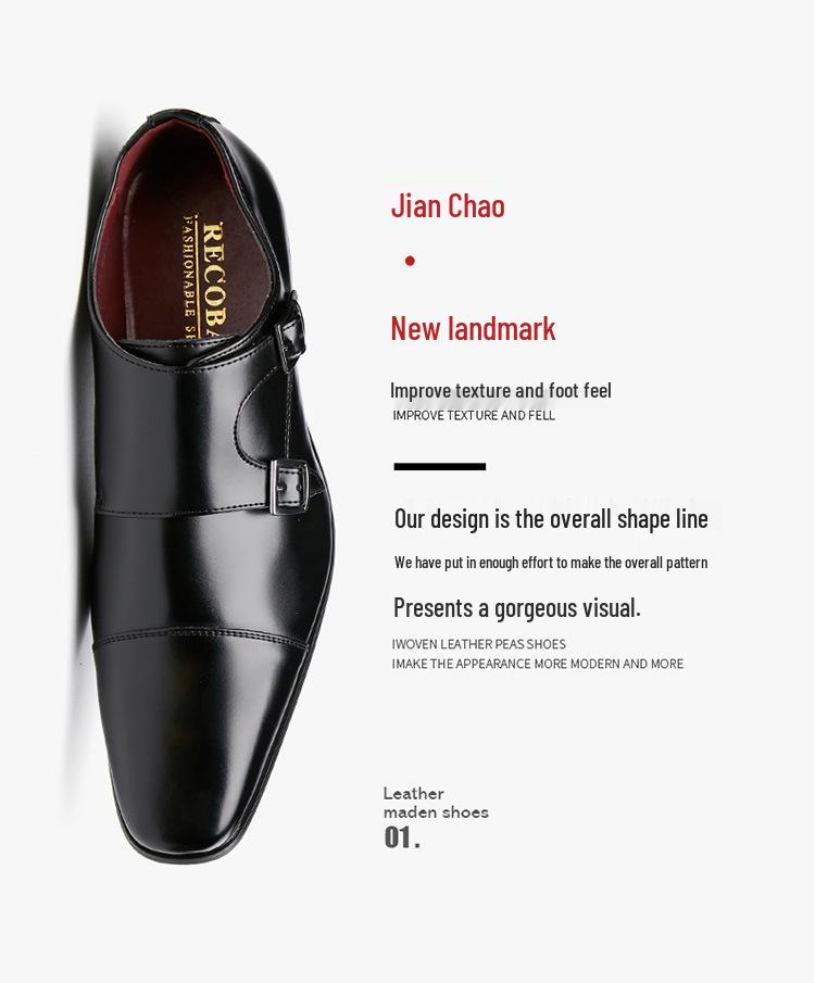 Pánské formální boty Monk Strap z pravé kůže 2024 - Japonský obchodní a svatební styl