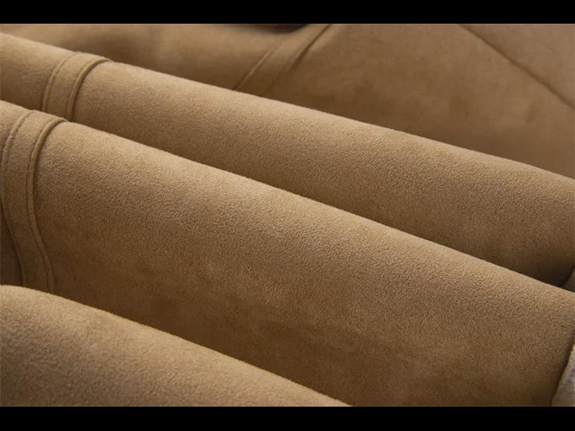 Dámský oboustranný zimní kabát z khaki sametu a jehněčí vlny