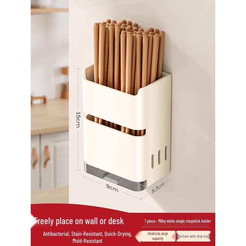 Wall-Mounted Kitchen Chopsticks & Utensil Holder with Draining Basket and Rag Rack