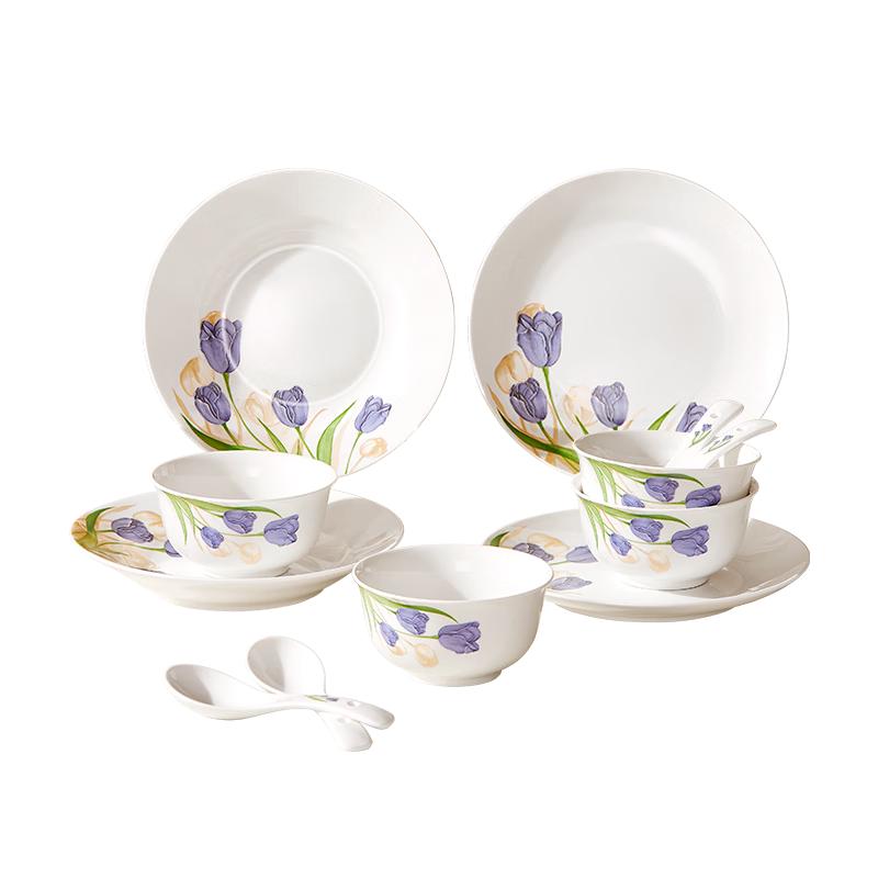 VISIONS Purple Tulip 12-Piece Ceramic Dinnerware Set