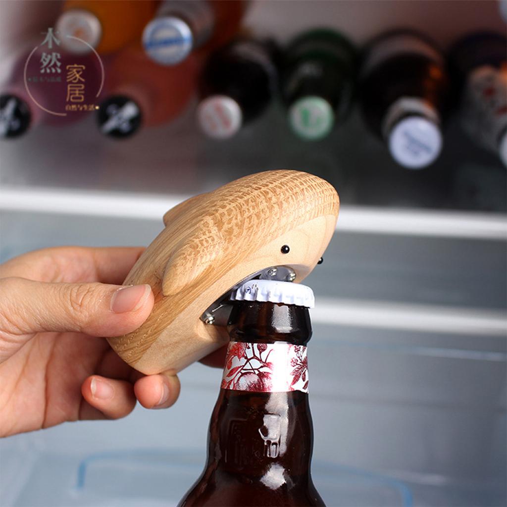 Shark Wooden Bottle Opener, Creative Portable Beer Cap Remover, Unique Gift for Home Bar Party, Eco-friendly Funny Accessory
