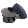 Spring Autumn Women Captain Cap Faux Leather Brim Flat Top Braided Decoration Cap Contrast Color Adjustable Sailor Hat For Vacation
