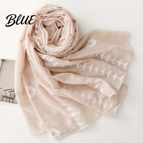 Vintage Style Headscarf Solid Color Embroidered Shawl for Women Lightweight Soft Gauze Scarf with Floral Vine Texture 180x90cm Breathable