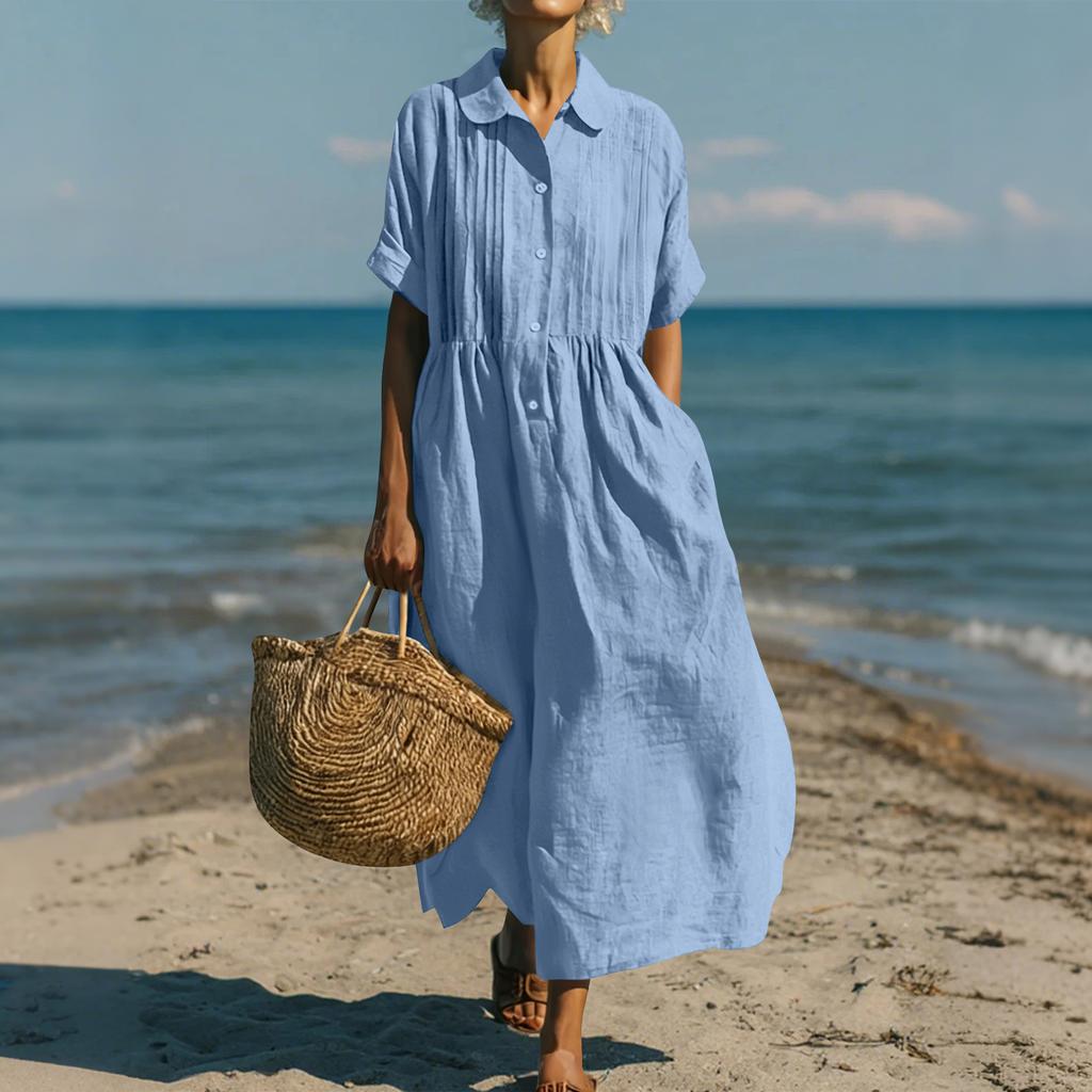 Women's Summer Loose V Neck Short Sleeve Dress, Elegant Dress