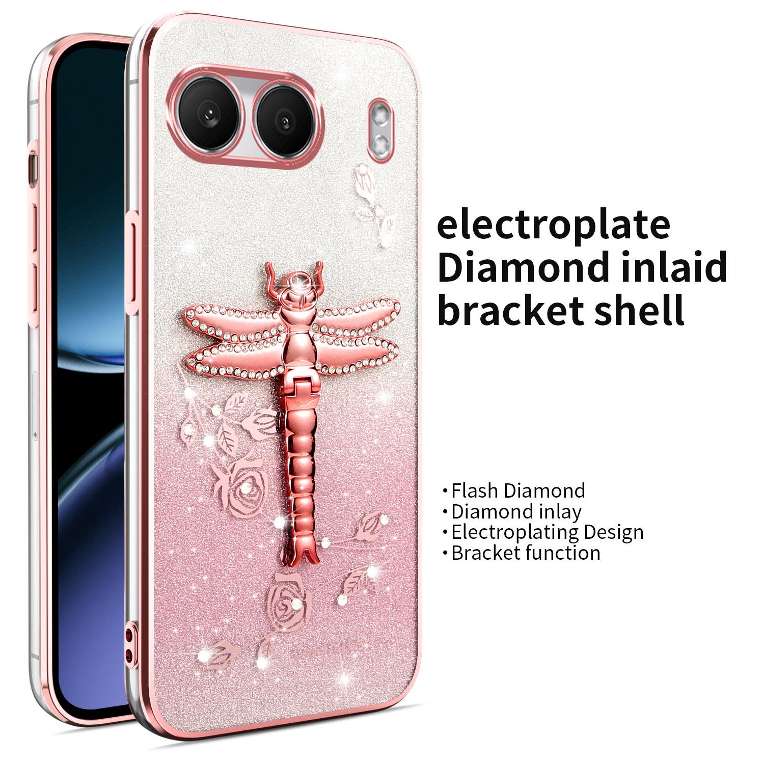 

KADEM For OnePlus Nord 4 Case Dragonfly Kickstand TPU Flowers Glitter Phone Cover Pink