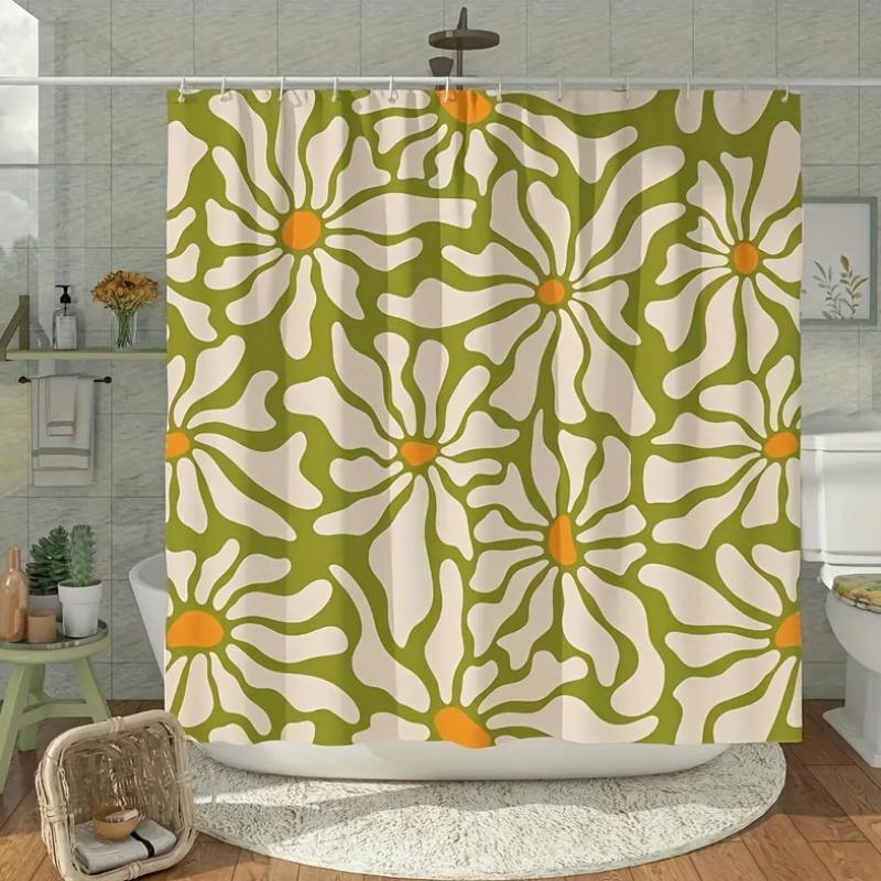 Elegant Green Floral Pattern Waterproof Shower Curtain – Perfect for Adding a Fresh and Stylish Touch to Your Bathroom Decor