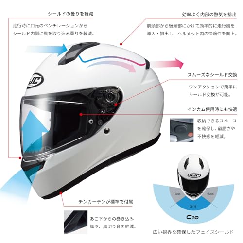 HJC HELMETS C10 Epic Full Face Motorcycle Helmet with Ventilation and Internal Detachable Fit, White, Size L (58-59cm)
