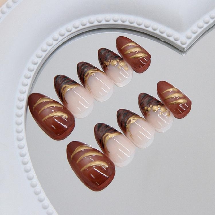 Textured 3D Zebras Pattern False Nail 24pcs Cats Eye Glitters Press On Nail Crystal Rhinestones French Style ABS