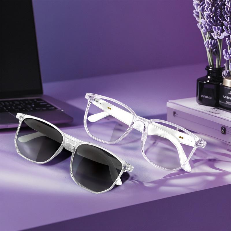 Smart Bluetooth Polarized Sunglasses with UV Protection, Anti-Blue Light, Music & Call Features, Transparent, Replaceable Lenses