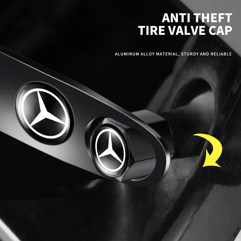 Car Tire Valve Stems Cap With Keychain Anti-Theft Compatible For Mercedes Benz GLK GLA A B C E R G Class C180 W176 S200 S300 UK1