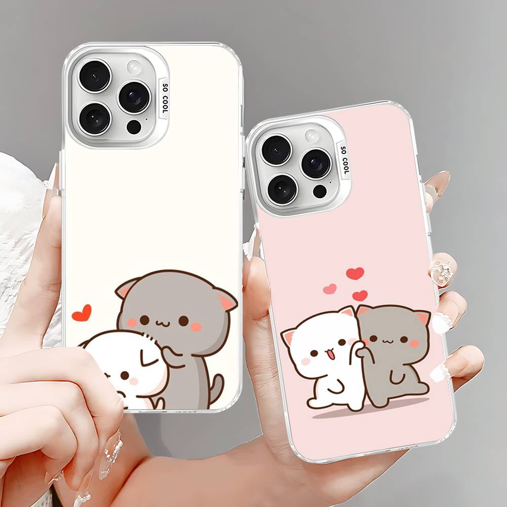 Cartoon Cute Cats Phone Case For iPhone 17 16 15 14 11 12 13 Pro Max Plus Pro Colored Silver Cover