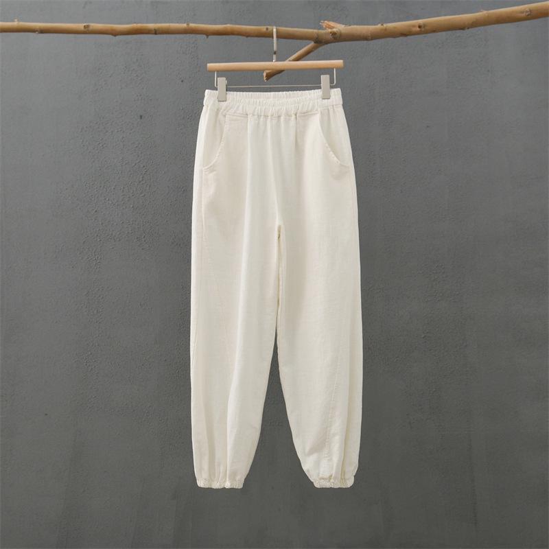 Damen Retro Ramie Baumwolle Leinen Yoga Laternenhose - Sandgewaschen, Zen Meditation Stil