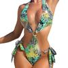 European and American new sexy printed swimsuit one-piece bikini neck strap backless swimsuit vacation beachwear