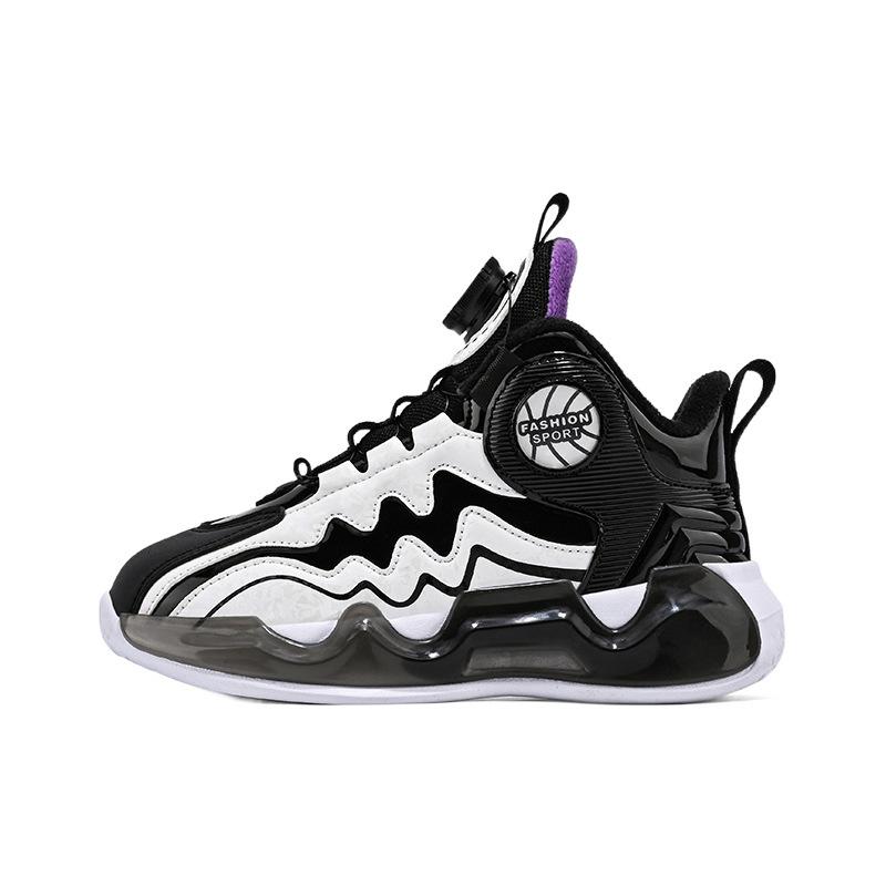 Middle and older children's shoes basketball shoes running shoes sports shoes rotating buckle light bottom autumn and winter waterproof leather sur