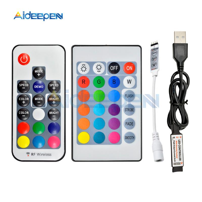 DC5V 12V USB LED Strip RGB Controller 3Keys Dimmer 24Key IR Remoter 17Keys RF Wireless Remoter Control 2835 5050 RGB Strip Light