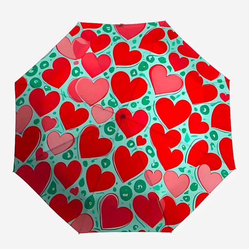 1pc Heart Pattern Automatic Umbrella | Portable Foldable 8-Rib Manual Open, Cute Birthday & Holiday Gift for Outdoor Yy260107089