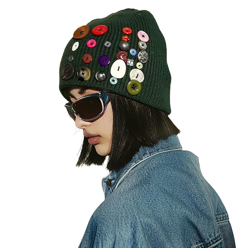 

[Clape] knit hat Thick cold weather hat beanie button handmade warm autumn winter winter hat Heat retention elasticity Plain color fashion Fashionable
