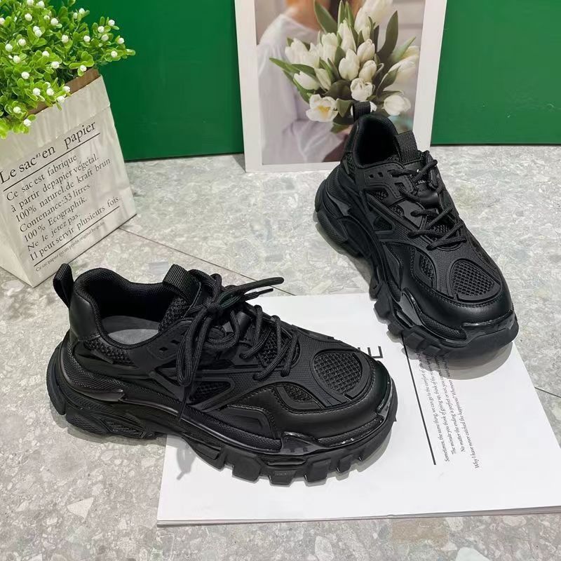 ins dad shoes women's 2025 spring new heightened platform muffin shoes versatile lace-up mesh sports and leisure shoes