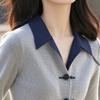 Chinese Style Grey Polo Collar Knit Top Autumn Winter Lapel Shirt