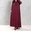 Elegant Plus Size Women Cotton Long Sleeve Vintage Kaftan Casual Maxi Dress