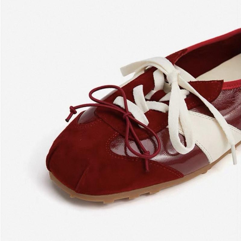 Fashion Luxury Designer Red Suede Leather Splicing Women's Sneaker Elegant Butterfly Knot Ballet Flats Light Comfortable Sports Shoes