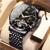 Customized Leather Band Luxury Men's Stainless Steel Automatic Mechanical Watch with Tourbillion Feature