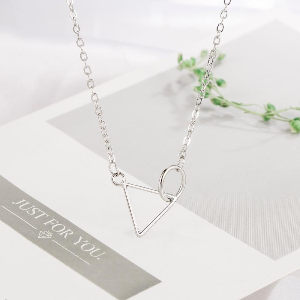 925 Sterling Silver Minimalist Geometric Triangle Circle Buckle Necklace Birthday Party Anniversary Gift