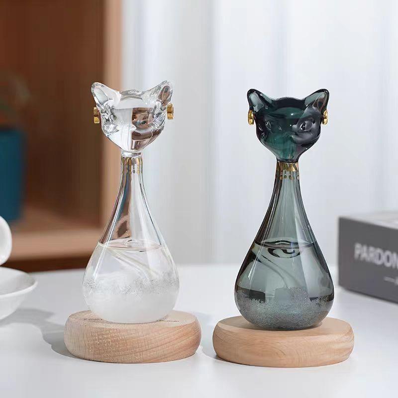 Transparent Crystal Water Drop Weather Forecast Bottle Storm Heart Glass Liquid Wood Base Ornament Home Wedding Decor Craft Gift