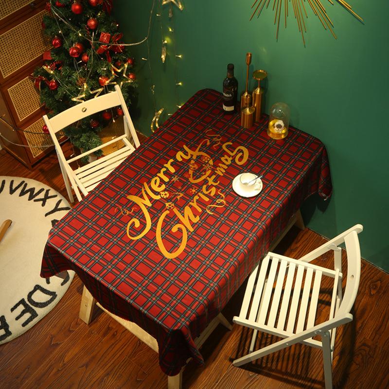 Winter Christmas Plaid Red Holiday Festive Tablecloth Household Waterproof Girly Heart Coffee Table Cover Tablecloth