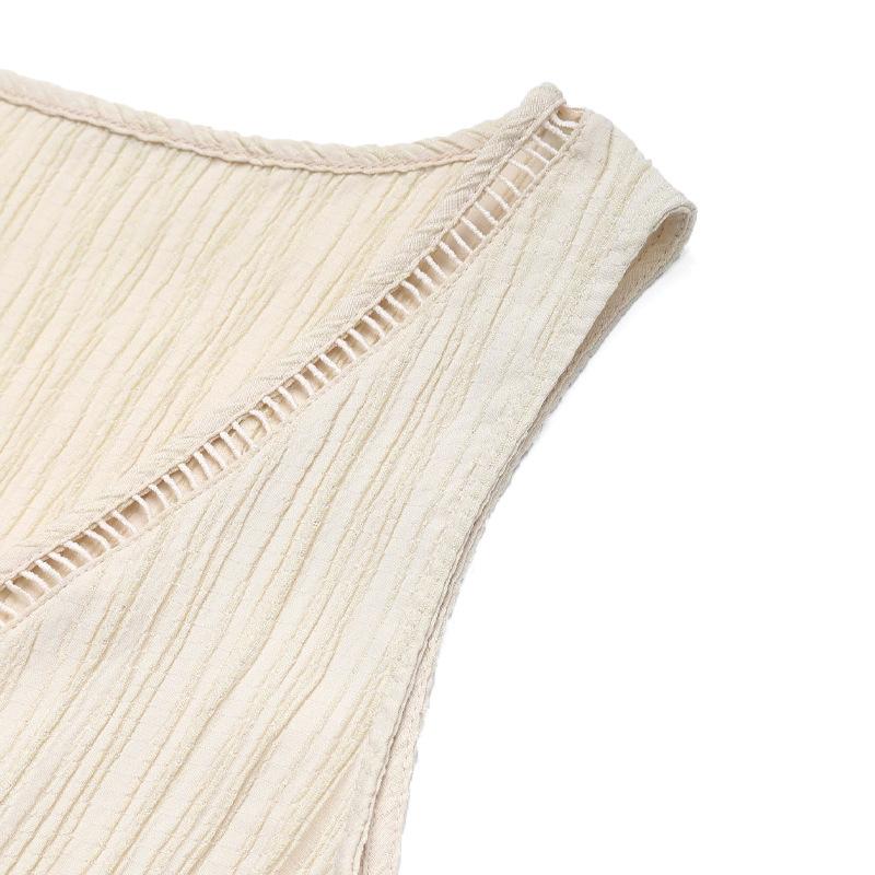 VEZFAA Moda damă vară primăvară culoare uni imprimeu fără mâneci cu decolteu în V talie înaltă rochii casual