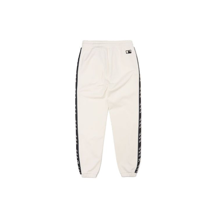 MLB New York Yankees Side Print Logo Loose Fit Color Block Jogger Retro Cotton Knit Sports Pants Unisex Pants Cream 3ATPS0221-50CRS