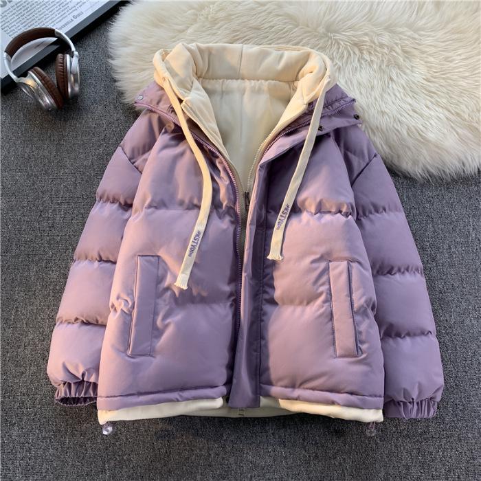 2025 Winter Faux Two-Piece Hooded Cotton Jacket - Unisex Warm, Trendy, Casual Bread Coat
