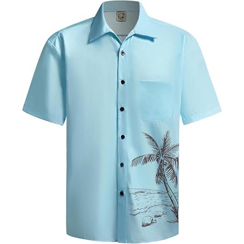 Men's Hawaiian Shirt Short Sleeved Coconut Print Button Summer Beach Casual Shirt
