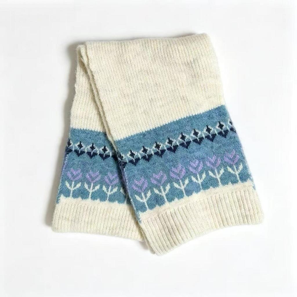 Fair Island Red Knitted Scarf Women's Autumn and Winter Thickened Warm Retro Jacquard Wool Scarf Versatile Student Model