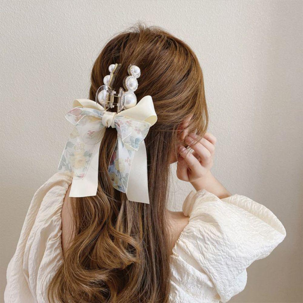 

Sweet Elegant Hair Accessories Women Floral Ponytail Holder Hair Crab Clip Bow Pearl Hair Claws